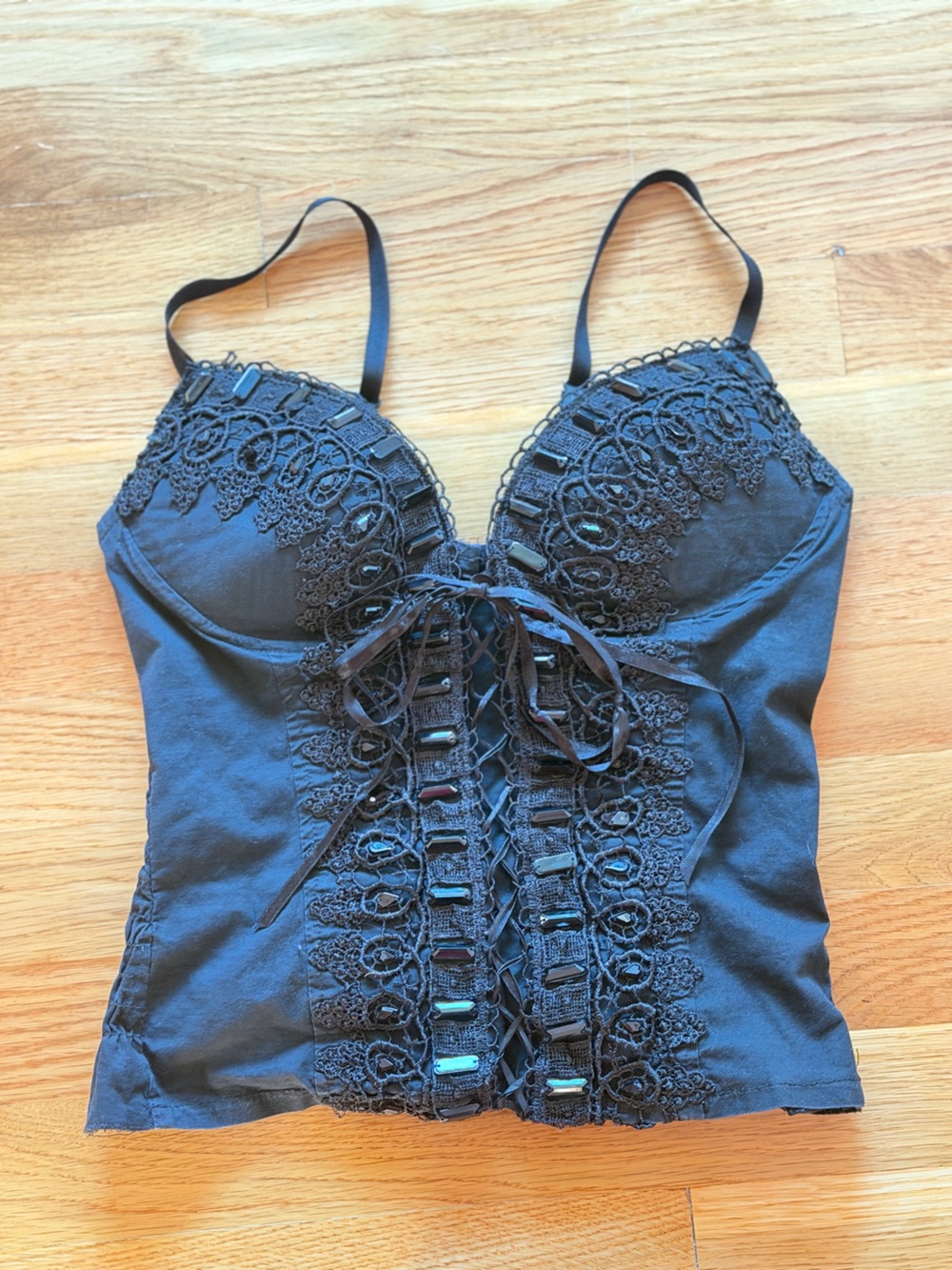 Body Central Black Embellished Y2K Top Medium